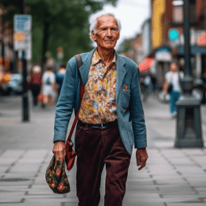 תמונה בגובה העיניים של איש מבוגר ברחוב