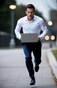 בתמונה: לאונרדו רץ עם לפטופ